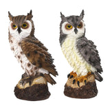 Maxbell 2xRealistic Horned Owl Decoy Bird Scarecrow for Yard Garden Statues Ornament Brown