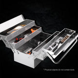 Tool Box Large Space 3 Compartments Tray Double Layer Lockable for Garage Silver