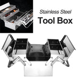 Tool Box Large Space 3 Compartments Tray Double Layer Lockable for Garage Silver