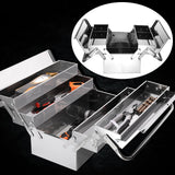 Tool Box Large Space 3 Compartments Tray Double Layer Lockable for Garage Silver