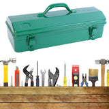 Maxbell Metal Tool Box with Lock Latch Green Tool Organizer for Garage Home Workshop 42cmx12cmx15.5cm
