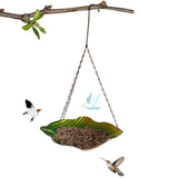 Maxbell Outdoor Hanging Bird Feeder Leaf Decor Bird Food Tray for Yard Lawn Backyard 25.5x17.5x37cm green