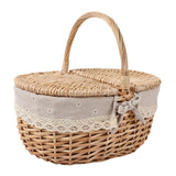 Maxbell Maxbell Wicker Picnic Basket Rattan Storage Serving Basket for Beach Camping Parties Large beige gray