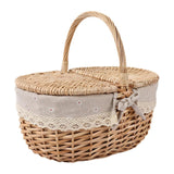 Maxbell Maxbell Wicker Picnic Basket Rattan Storage Serving Basket for Beach Camping Parties Large beige gray
