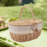 Maxbell Maxbell Wicker Picnic Basket Rattan Storage Serving Basket for Beach Camping Parties Large beige gray
