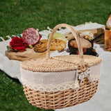 Maxbell Maxbell Wicker Picnic Basket Rattan Storage Serving Basket for Beach Camping Parties Large beige gray