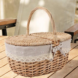 Maxbell Maxbell Wicker Picnic Basket Rattan Storage Serving Basket for Beach Camping Parties Large beige gray