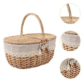 Maxbell Maxbell Wicker Picnic Basket Rattan Storage Serving Basket for Beach Camping Parties Large beige gray