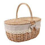 Maxbell Maxbell Wicker Picnic Basket Rattan Storage Serving Basket for Beach Camping Parties Large beige gray