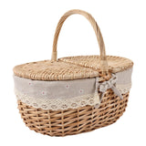 Maxbell Maxbell Wicker Picnic Basket Rattan Storage Serving Basket for Beach Camping Parties Large beige gray