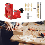 Maxbell Pocket Hole Jig Set Portable Aluminum Alloy Pocket Dowel Hole Jig System Set Red