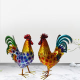 Maxbell Rooster Statue Crafts Metal Figurine for Office Fireplace Table Centerpieces Blue