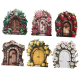 Maxbell Miniature Fairy Garden Door Wooden Garden Statue for Outdoor Lawn Decoration Green Leaf