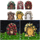 Maxbell Miniature Fairy Garden Door Wooden Garden Statue for Outdoor Lawn Decoration Green Leaf