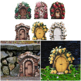Maxbell Miniature Fairy Garden Door Wooden Garden Statue for Outdoor Lawn Decoration Green Leaf