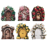 Maxbell Miniature Fairy Garden Door Wooden Garden Statue for Outdoor Lawn Decoration Green Leaf