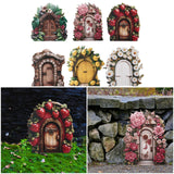 Maxbell Miniature Fairy Garden Door Wooden Garden Statue for Outdoor Lawn Decoration Green Leaf