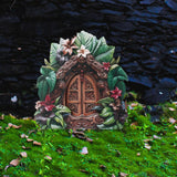 Maxbell Miniature Fairy Garden Door Wooden Garden Statue for Outdoor Lawn Decoration Green Leaf