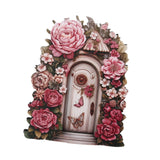Maxbell Miniature Fairy Garden Door Wooden Garden Statue for Outdoor Lawn Decoration Pink Flower