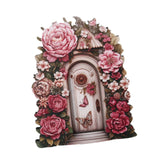 Maxbell Miniature Fairy Garden Door Wooden Garden Statue for Outdoor Lawn Decoration Pink Flower