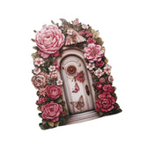 Maxbell Miniature Fairy Garden Door Wooden Garden Statue for Outdoor Lawn Decoration Pink Flower