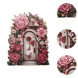 Maxbell Miniature Fairy Garden Door Wooden Garden Statue for Outdoor Lawn Decoration Pink Flower