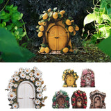 Maxbell Miniature Fairy Garden Door Wooden Garden Statue for Outdoor Lawn Decoration Pink Flower
