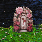 Maxbell Miniature Fairy Garden Door Wooden Garden Statue for Outdoor Lawn Decoration Pink Flower