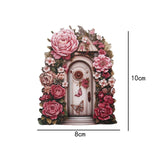 Maxbell Miniature Fairy Garden Door Wooden Garden Statue for Outdoor Lawn Decoration Pink Flower
