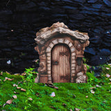 Maxbell Miniature Fairy Garden Door Wooden Garden Statue for Outdoor Lawn Decoration Brown Trunk