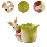 Maxbell Bunny Statue Flowerpot Vase Container Funny Animal Sculpture for Living Room Bunny Cabbage