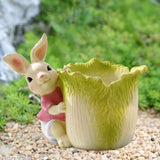 Maxbell Bunny Statue Flowerpot Vase Container Funny Animal Sculpture for Living Room Bunny Cabbage