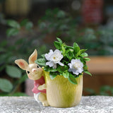 Maxbell Bunny Statue Flowerpot Vase Container Funny Animal Sculpture for Living Room Bunny Cabbage