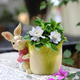 Maxbell Bunny Statue Flowerpot Vase Container Funny Animal Sculpture for Living Room Bunny Cabbage