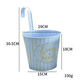 Maxbell Metal Hanging Flower Pot Garden Decoration Outdoor Railing Fence Hanging Pot Large Blue