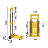 Folding Hand Truck with Four Wheels Adjustable Handle for Office Lightweight Size S Yellow