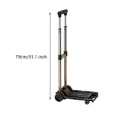 Folding Hand Truck with Four Wheels Adjustable Handle for Office Lightweight Size S Black