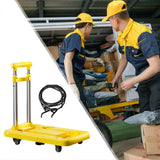 Folding Hand Truck with Four Wheels Adjustable Handle for Office Lightweight Size L Yellow