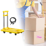 Folding Hand Truck with Four Wheels Adjustable Handle for Office Lightweight Size L Yellow