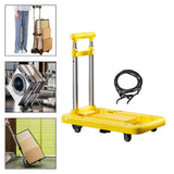 Folding Hand Truck with Four Wheels Adjustable Handle for Office Lightweight Size L Yellow