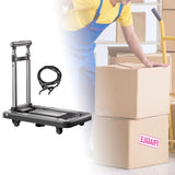 Folding Hand Truck with Four Wheels Adjustable Handle for Office Lightweight Size L Gray