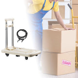 Folding Hand Truck with Four Wheels Adjustable Handle for Office Lightweight Size L Cream