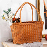 Woven Basket with Handles Utility Picnic Basket for Vegetable Sundries Snack 45x25x25 cm