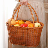 Woven Basket with Handles Utility Picnic Basket for Vegetable Sundries Snack 45x25x25 cm