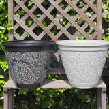 Decorative Plant Pot Resin Retro Plant Container for Office Courtyard Garden White