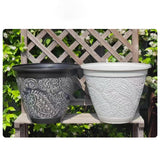 Decorative Plant Pot Resin Retro Plant Container for Office Courtyard Garden White