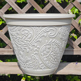 Decorative Plant Pot Resin Retro Plant Container for Office Courtyard Garden White