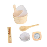 Wooden Sauna Bucket and Ladle Set Temperature Humidity Meter SPA Accessories