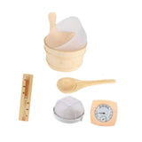 Wooden Sauna Bucket and Ladle Set Temperature Humidity Meter SPA Accessories