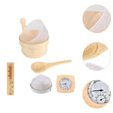 Wooden Sauna Bucket and Ladle Set Temperature Humidity Meter SPA Accessories